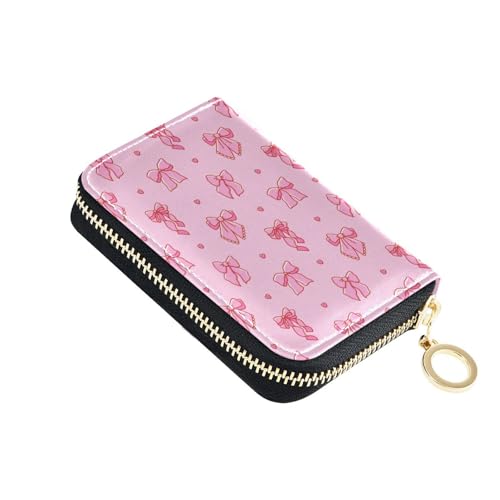 RFID Credit Card Holder Pink Bows Ribbon Leather With Zipper Card Case Wallet for Women Girls