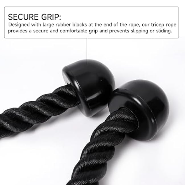 GSE Tricep Rope, Heavy Duty Tricep Pull Down Cable Machine Attachment, Strength Training Exercise Equipment for Home Gym (Single/Dual Available)