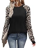 WIHOLL Women's Long Sleeve Block T Shirt For Women Crew Neck Ladies Tops Tunic Shirts Size 22-24 Leopard