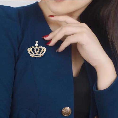 Image of YUNXI King Queen Royal Crown Brooch For Women Men Fashion Gold Silver Rhinestones Crystal Brooches Pin Wedding Party Banquet Birthday