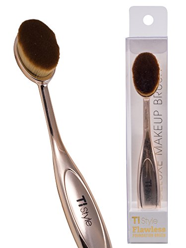 Large Oval Makeup Brush - Deluxe Ultra Soft Bristles & Large Brush Area - Perfect for Foundation, Concealer, Blush, Cosmetics, Cream, Powder - Look Gorgeous Now - by TI Style (Rose Gold)