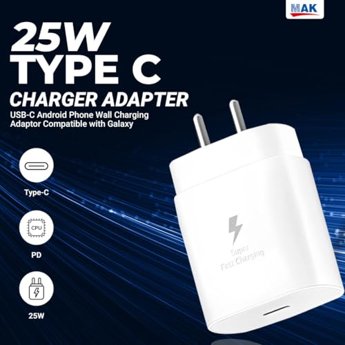 Image of 25W Adapter with Cable for Type-C Charger Compatible with Samsung Galaxy M13 5G Charger, 25 Watt USB Type C to C Pd Charging Adapter C Type, White