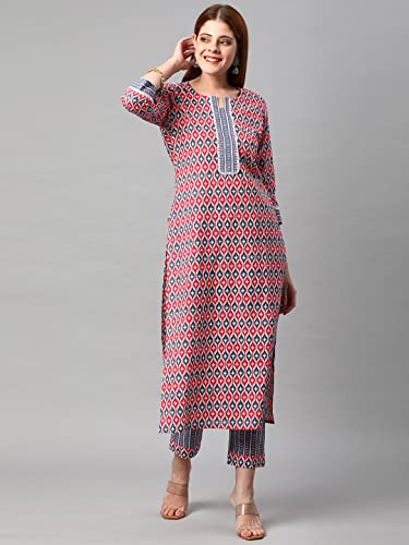 Image of ANNI DESIGNER Women's Cotton Blend Printed Straight Kurta With Pant