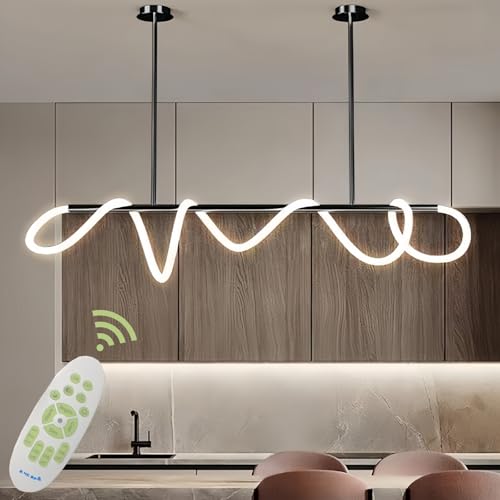 Jsz Lamparas Cocina, Lamparas de Comedor Modernas 3000K-6500K Regulable con Control Remoto, 31W Lineal DIY Lampara Colgante Isla Cocina, LED Lámparas de araña (Negro, 150CM)