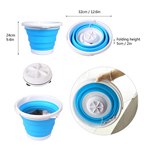 Mini Washing Machine, Formemory Portable Folding Bucket Turbo Ultrasonic Washing Machine Personal Travel Washing Machine with Remote Control for Lazy Magic Laundry Machine(Blue)