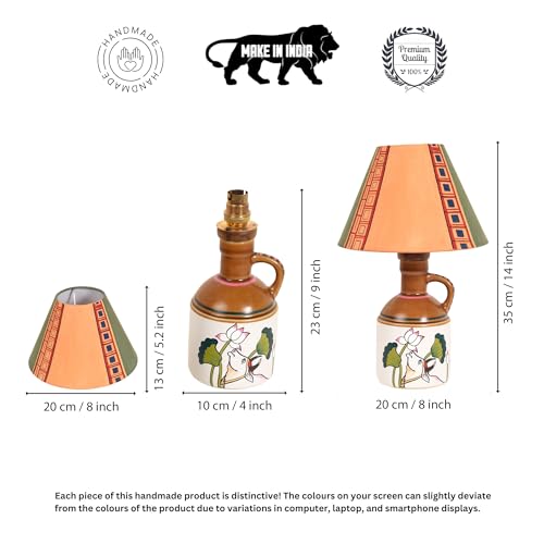 Image of Aakriti Art Creations Tribal Echo Handcrafted Pichhwai Lamp for Living Room Decoration | Lamp for Living Room Decoration | Aesthetic Home Decor | Indian Handicraft | Housewarming Gift Showpiece