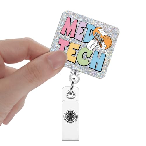 Xipromi Med Tech Badge Reel Retractable Glitter with Clip, Nurse Badge Reel