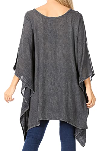 Image of Sakkas Wren Lightweight Circle Poncho Top Blouse with Detailed Embroidery