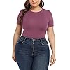 POSESHE-Womens-Plus-Size-Crew-Neck-Round-Neck-Short-Sleeves-Slim-Fit-Casual-Basic-Extender-Bodysuit-Daily-Jumpsuit-T-Shirts POSESHE Women's Plus Size Summer Round Neck Short Sleeve T Shirts Basic Bodysuits Mauve XX-Large