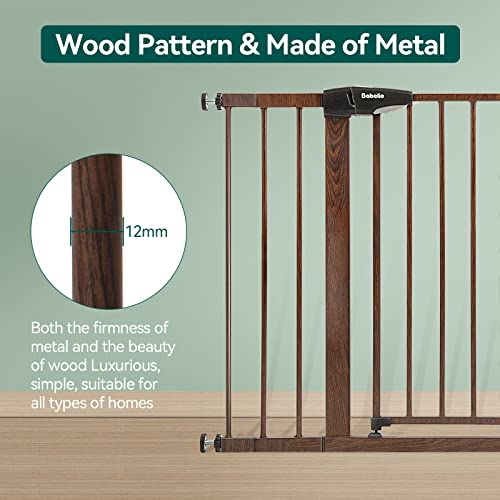 Mom's Choice Award Winner-Babelio 29-48" Metal Baby Gate With Brown Wood Pattern, Wide Dog Gate Pressure Mounted Pet Gate For Stairs & Doorways, With Y Spindle Rods And Wall Protectors #TOP1