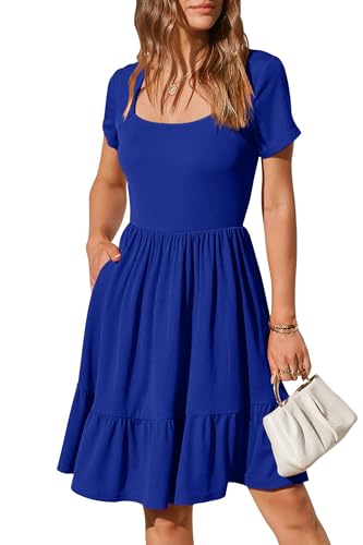 Image of Newshows Women's 2026 Summer Casual Square Neck Ruffle A Line Beach Vacation Sundress Work Business Dress with Pockets