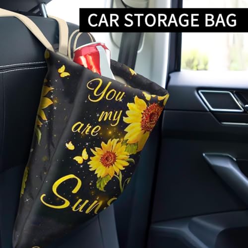 Image of Car Trash Can, Cute Car Trash Bag, Hanging Car Organizer and Storage Bag, Trash Bin for Car Accessories, Vehicle, Travelling, Camping Cute Sunflower