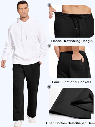 PINSPARK Men's Sweatpants Open Bottom Flared Fleece Lined Sweatpants Elastic Waist Baggy Casual Cotton Pants with Pockets2