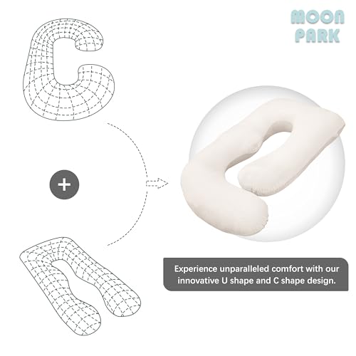 Image of MOON PARK Pregnancy Pillows for Sleeping - U Shaped Full Body Maternity Pillow with Removable Cover - Support for Back, Legs, Belly, Hips - 57 Inch Pregnancy Pillow for Women - Ivory