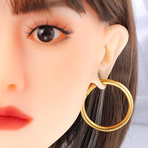 Earblity 2Pcs 50Mm Big Hoop Ear Hangers Weights For Stretching Ear Lobe Gold 316 Stainless Steel Piercing Ear Gauges Tunnels Earrings Stretcher Ear Plugs Body Jewelry #TOP3