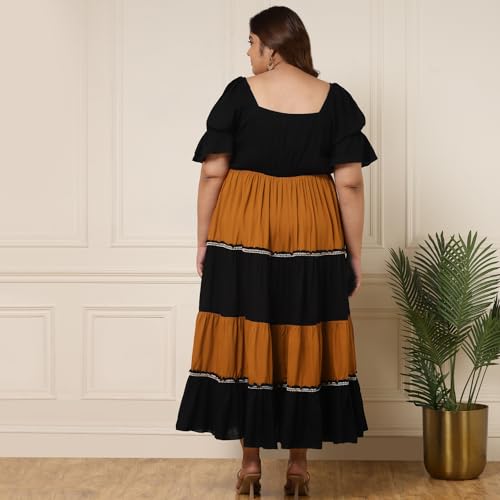 Image of DEEBACO Women's Solid Rayon Fit and Flare Midi Dress for Woman Festive Fancy|Casual Trending Stylish Long One Piece Dresses Women Western Short Sleeve (Multicolor)