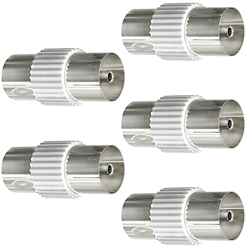 5 Plus 5Pcs Silver Plated Female to Female TV Aerial Coaxial Coupler White