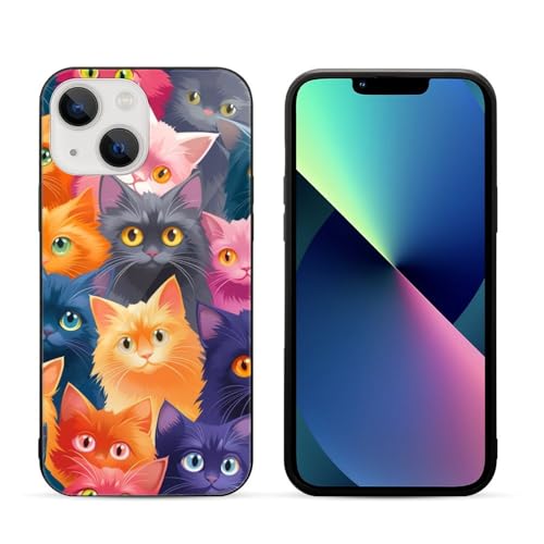 CRIVOTA for iPhone 13 Case - All-New Group of Cats Design, Glass Back + TPU Inner Shell, Extreme Slimness, Military-Grade Dual Protection, Bare-Hand Feel, Cell Phone Cases for Men Women