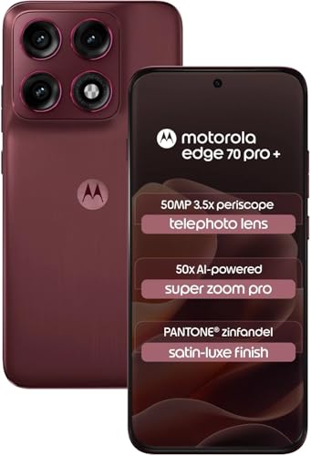 Image of Motorola Edge 70 Pro+ 5G (Satin-Luxe Pantone Zinfandel Maroon, 12GB RAM, 256GB Storage) | Dimensity 8500 Extreme Processor | 50MP + 50MP + 50MP Triple AI Camera |6.8 inch FHD+ pOLED Display|