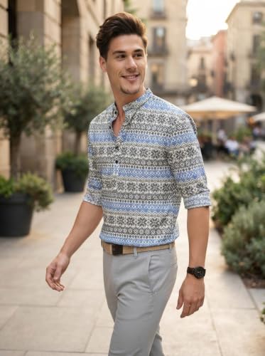 Image of Dream Crushers Cotton Blend Solid Casual Short Kurta for Men Long Sleeve Mandarin Collar Stylish Shirt Kurta for Men