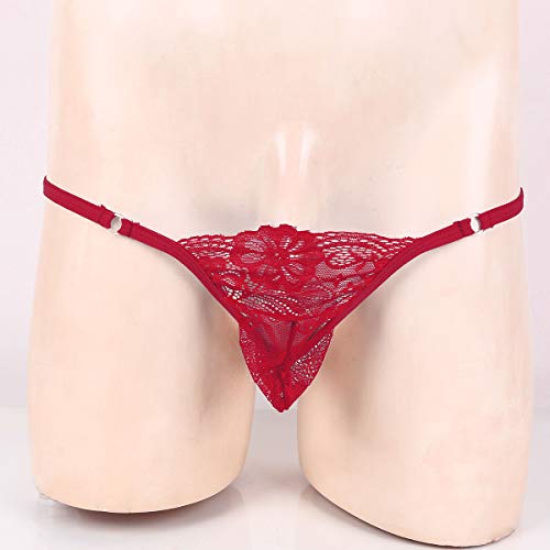AGJGFM Mens Lace T-Back Briefs Bulge Pouch G-String Lingerie Bikini Underwear Thong Underpants Red3