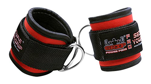 Grip Power Pads Best Ankle Straps For Cable Machines Double D-Ring Adjustable Neoprene Premium Cuffs To Enhance Legs, Abs & Glutes For Men & Women (Red, Pair) #TOP6