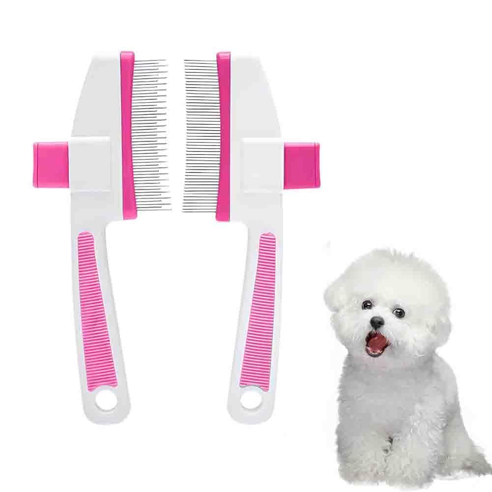 Cat Hair Removal Comb Flea Comb, 2PCS Self-Cleaning Pet Comb with Release Button for Indoor Cats Shedding, Pet Grooming Brush for Massaging and Cleaning Short and Long Hair Cats Dogs