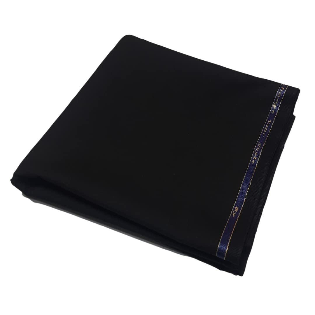 Gwalior Men's Poly Cotton Unstitched 1.2 m Trouser Fabric (Black, Free Size)