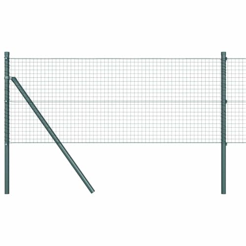 vidaXL Set di Pali per Recinzione Verde in Acciaio con Rotolo di Rete 10 X 0.5 m Durevole Design Tradizionale per necessità di Installazione di Recinzione da Giardino Accessori