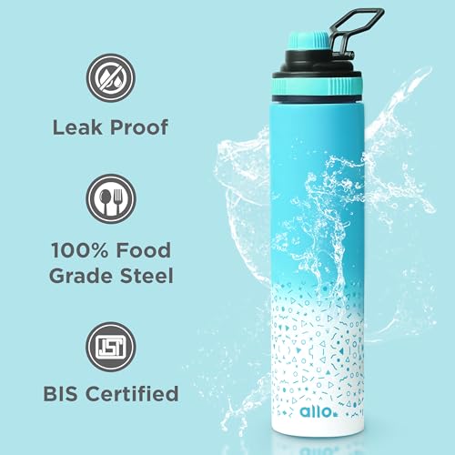 Image of Allo Steel Water Bottles Stainless Steel Sipper Water Bottle For Adults, Kids 850 Ml Water Bottles For School, Office, Sports, Gym 850 Ml Water Bottle For Men And Women, Blue White 850Ml