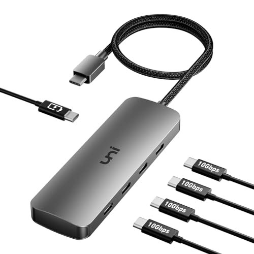 uni USB C Hub 10Gbps, USB C 3.2 Gen 2 Hubs 4 Ports with 100W Power Delivery, Portable USB Type C Multiport Splitter Adapter Compatible with MacBook Pro/Air, iPad Pro,Surface, Thunderbolt etc.