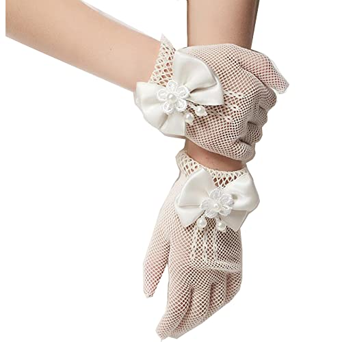 Guantes de princesa para niñas con apliques florales de alta costura