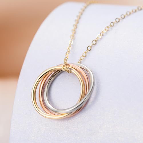 14K Gold Three Circle Necklace for Women 14KT Real Gold Generation Necklace Family Cirlcles Necklaces Tri Color Pendant Birthday Anniversary Christmas Jewelry Gifts for Wife Mom Her Women Daughter2