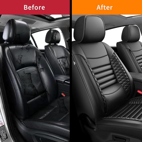 Image of Fit Patriot Car Seat Covers for Jeep Patriot 2007-2016 2017 - Upgraded Premium Waterproof & Breathable Leather, Airbag Compatible, All-Weather Seat Cushion Protector (2 Front /Black)