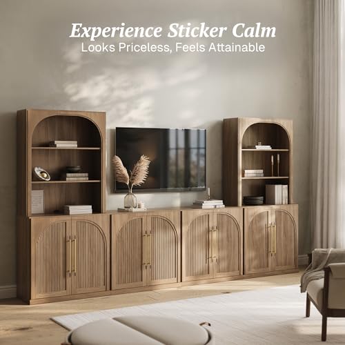 Image of BELLEZE Jagger 130 inch Wall Unit 6-Piece Modular TV Stand - Camel
