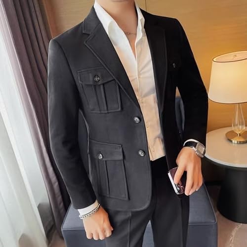 Men's Wool Blend Business Casual Blazer Versatile Office Suit Jacket Banquet Multi-Pocket Sport Coat4