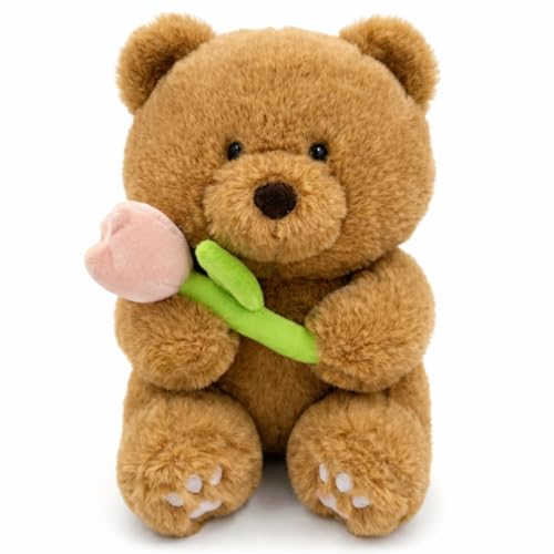 Image of 30 CM Soft Teddy Bear Plush Toy with Flower | Cute Stuffed Brown Bear for Kids | Cuddly Gift Soft Toy for Girls & Boys | Perfect Birthday & Valentine Gift Teddy