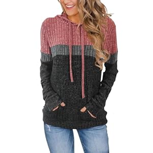 MixShe Women’s Color Block Knit Hoodie – Casual Long Sleeve Pullover Sweater Tops with Pocket