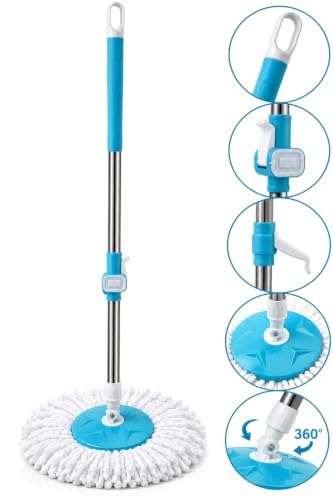 Image of Mi|Ton Spining Mop Set | 1 Year Lock Warranty ON Side|Adjustable Heavy Duty Mop Rod for Floor Cleaning | Stainless Steel Handle & 4 Microfiber Refills-Blue