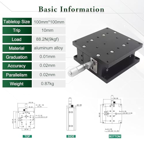 Aluminium-Legierung Z-Achsen-Plattform, hochpräzise manuelle Z-Linearstation, 100 x 100 mm, 0,02 mm Accuracy, für optische Ausrichtung und wissenschaftliche Ausrüstung