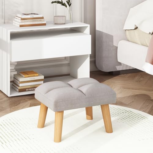YMYNY Footstool, Small Ottoman Stool Chair with Wooden Legs, Modern Padded Sofa Seat Foot Rest Stool, Velvet Foot Stool, Sofa Footrest for Living Room Entryway 15.74\"D×11.81\"W×10.62\"H Grey UHBD032G