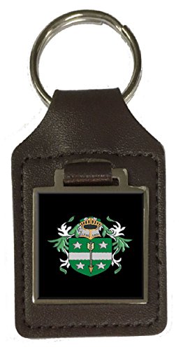 Porte-clés en cuir marron gravé Cuthbert blason héraldique