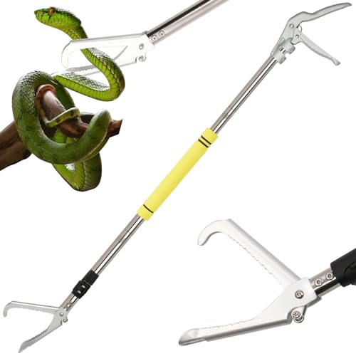 Frebuta Snake Handing Grabbers Long Handle, 69Inch Professional Outdoor Catch Stainless Steel Non-Slip Grip Sponge Handle Rattle Snake Catcher Wide Jaw Handling Tool Rattlesnake Grabber Easy to Carry