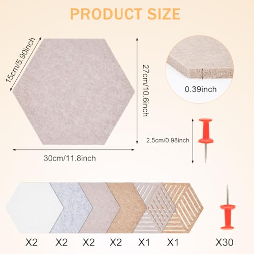 Image of Climberty 10Pcs Felt Bulletin Board Tiles with 50 Thumbtacks, Hexagon Vision Board Wall Decor, Self-Adhesive Photo Pin Board Panels for Notes, Office & Home DIY Display