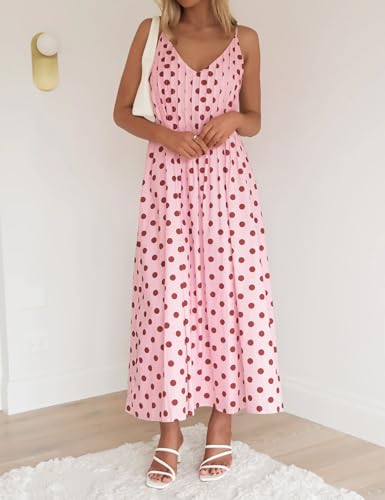 Image of Anoumcy Summer Pleated Maxi Dresses for Women 2026 Spaghetti Strap V Neck Vacation Beach Long Flowy Boho Sundress