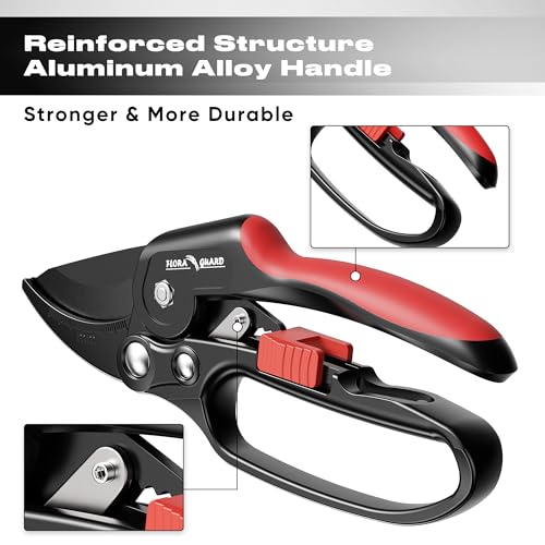 FLORA GUARD Ratchet Pruning Shears for Easy Cutting, Heavy Duty Garden Clippers for Thick Branches, 3-Step Ratcheting Hand Pruners for Weak Hands, Seniors & Gardening by FLORA GUARD - Image 2