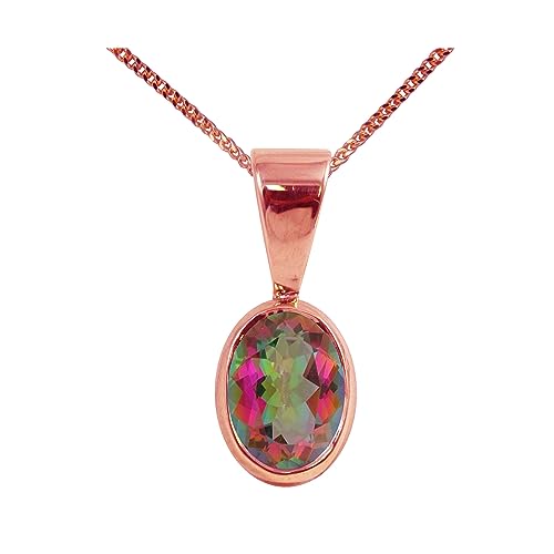 Pendentif topaze mystique et or rose 9 carats à la brillance ovale d'exception