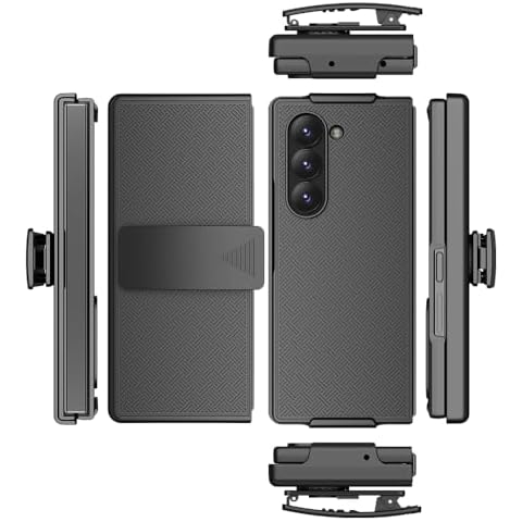Jackpot Wireless Case with Clip for Samsung Z Fold 6 2024, Jackpot Wireless [Grid Texture] Slim Hard Shell Cover, and [Rotating/Ratchet] Belt Hip Holster Combo Cover
