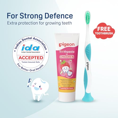 Image of Pigeon Baby Toothpaste for Kids Starwberry | Fluoride-Free, SLS-Free & Safe if Swallowed | Prevents Tooth Decay & Supports Healthy Gums | Mild Flavor for Daily Use (Strawberry)