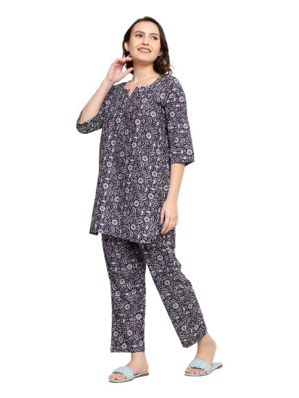 Image of AALIT Cotton Printed Co-Ord Set for Women - Nightwear Pajama Set with Pockets | Soft & Breathable Two-Piece Outfit for Sleep & Lounge